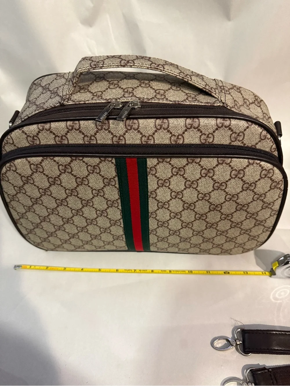Vintage Gucci Web Striped Toiletry Bag Brown Trim Pre-owned